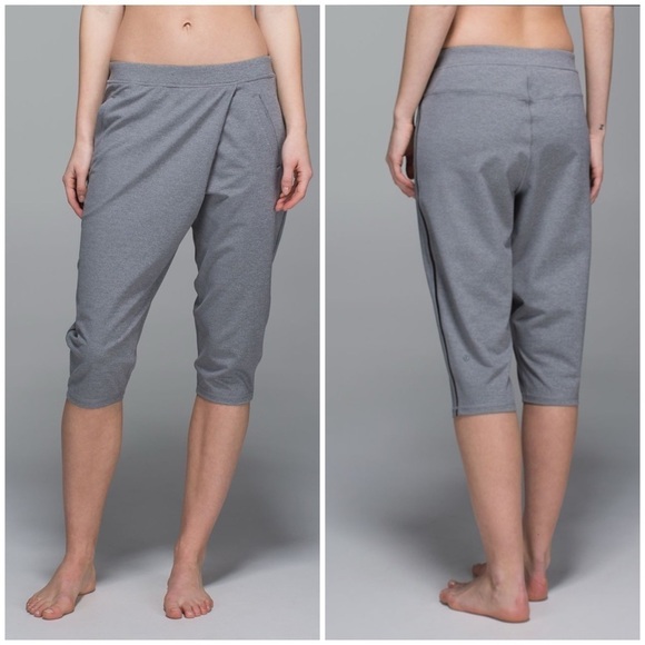 Lululemon Retreat Yogi Crop Pants Heathered Slate Gray Athletic Lounge Sz 4 - Picture 1 of 16